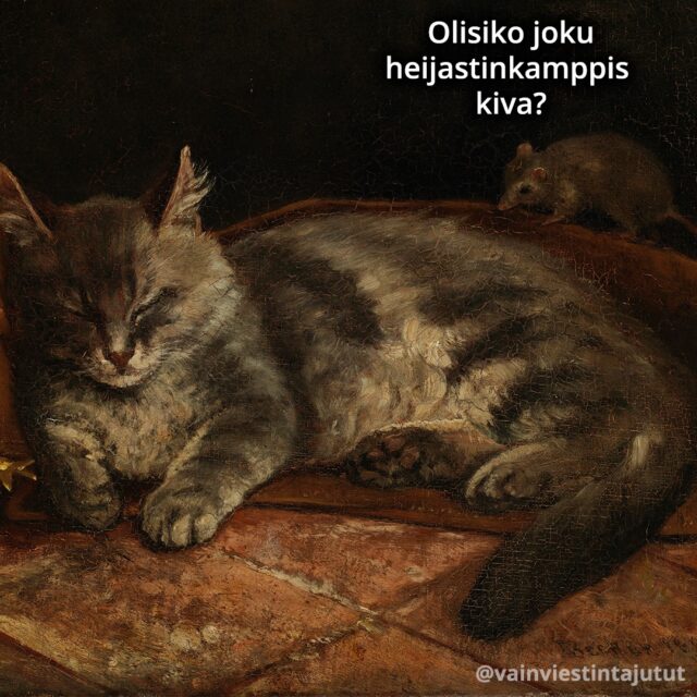 Voitaisiin laittaa niihin meidän logo
🖼️ Adolf von Becker: Nukkuva harmaa kissa ja rotta (1864)
#vainviestintäjutut