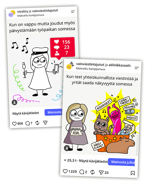 vainviestintajutut-kaupallinenyhteistyo Kaksi julkaistua kaupallista yhteistyöpostausta (Viesti ry ja A-klinikkasäätiö)